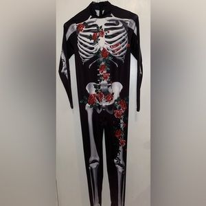 Woman’s S/M 3-D Print Halloween Skelton Costume Cosplay Jumpsuit. Front & Back.